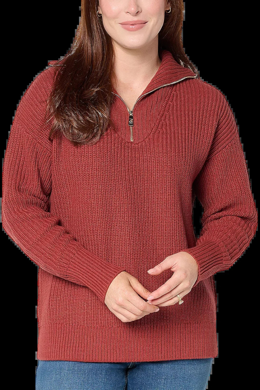 Belle by Kim Gravel Women's Chunky Shaker Half Zip Sweater Spice Apple - Regular